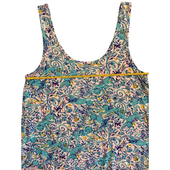 Lilly Pulitzer Womens Med Blue Green Sea Life Print Ruffle Hem Tank Top Coastal - Picture 8 of 9